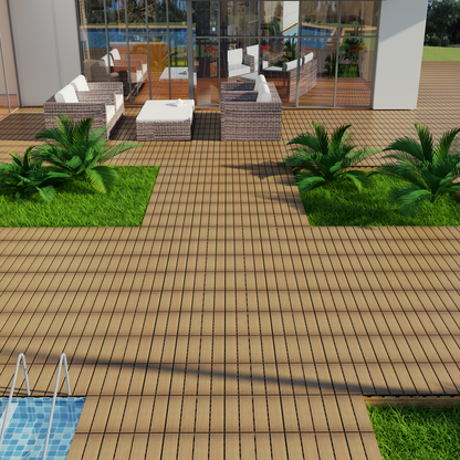 Oak Wood-Plastic Composite Patio Deck Tiles, 12 in. x 12 in. Interlocking Deck Tiles