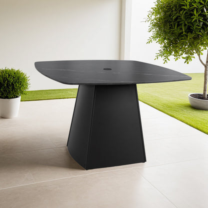 Cavallo 44'' Rounded Square Outdoor Pedestal Dining Table with Greek Marble-Look Sintered Stone Top