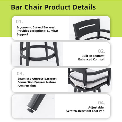 Barvallo 5-Piece Aluminum 41.7 in. Outdoor Bistro Set with Swivel Chairs and Sunbrella Silver Cushion and Umbrella Hole