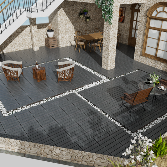 Wood-Plastic Composite Patio Deck Tiles, 12 in. x 12 in. Interlocking Deck Tiles in Grey