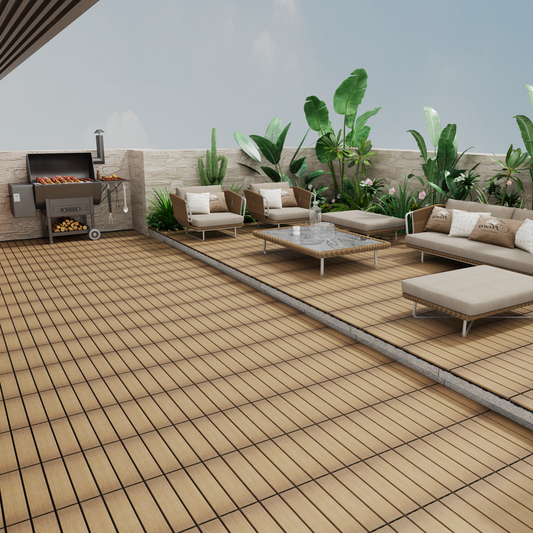 Oak Wood-Plastic Composite Patio Deck Tiles, 12 in. x 12 in. Interlocking Deck Tiles