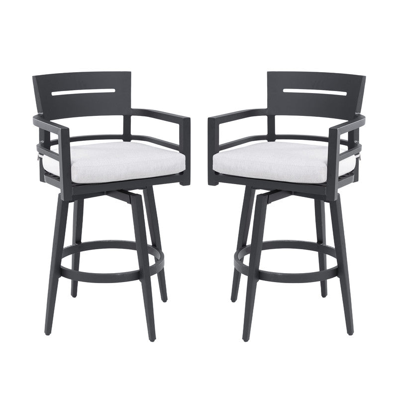 Barvallo Swivel Aluminum Outdoor Bar Stool with Sunbrella Cast Silver Cushion (2-Pack)