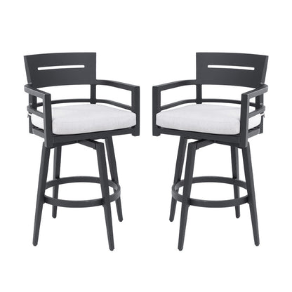 Barvallo Swivel Aluminum Outdoor Bar Stool with Sunbrella Cast Silver Cushion (2-Pack)