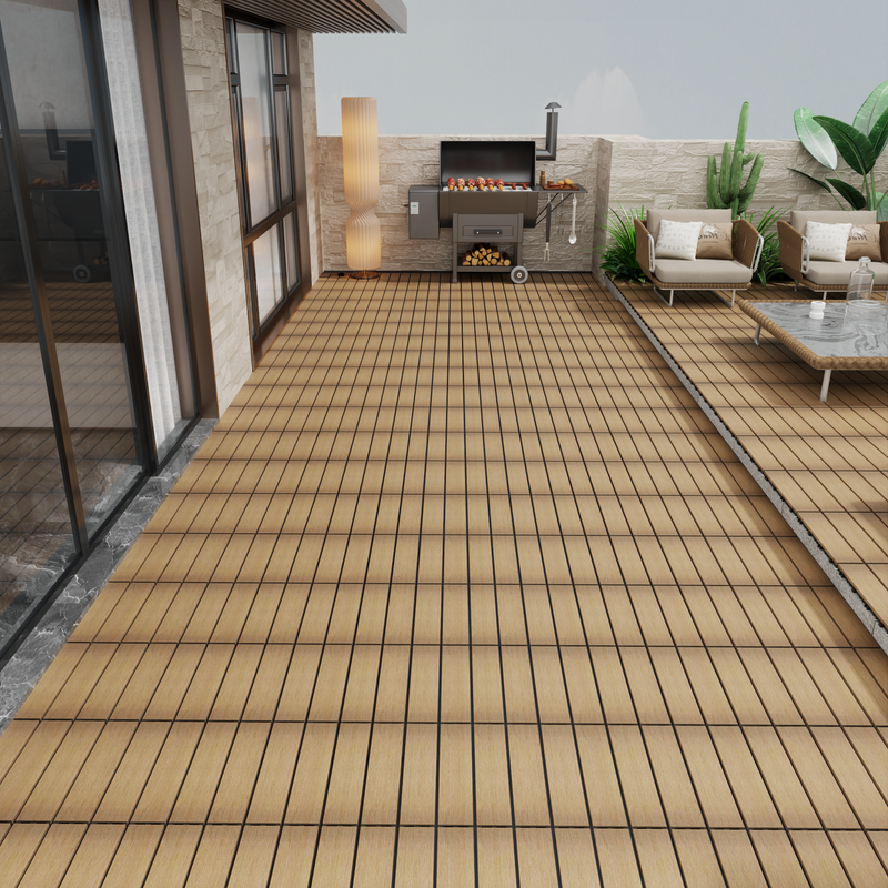 Oak Wood-Plastic Composite Patio Deck Tiles, 12 in. x 12 in. Interlocking Deck Tiles