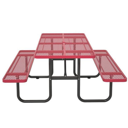 72.2 in. Rectangular Outdoor Steel Picnic Table with Umbrella Hole and 2 Built-in Benches