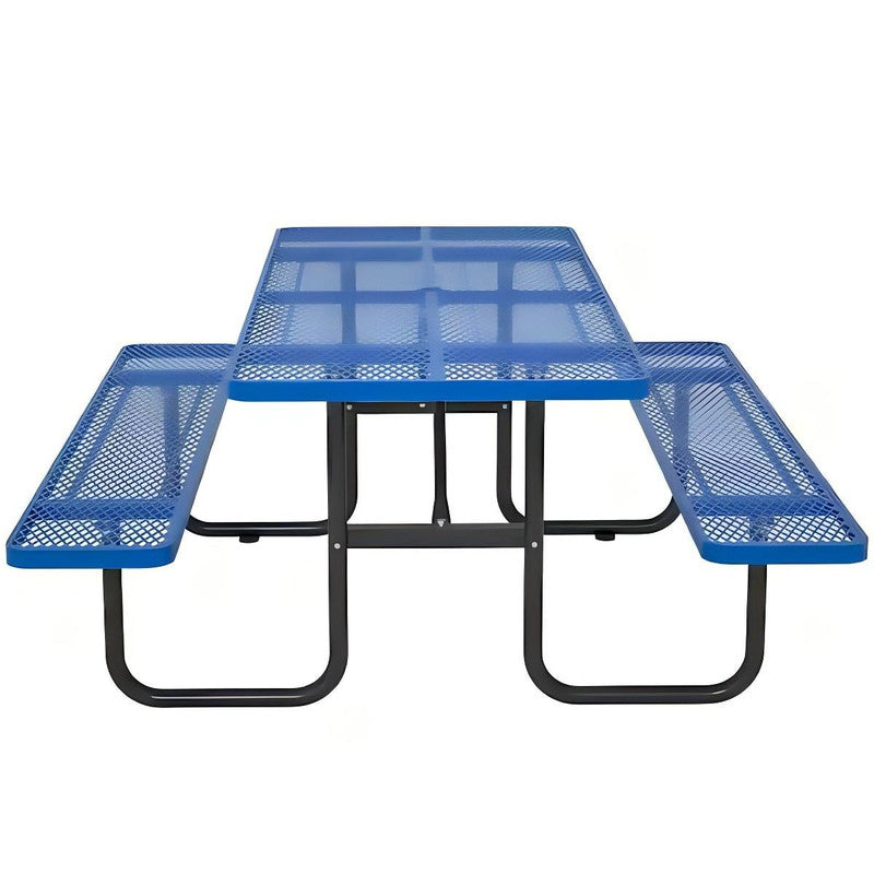 72.2 in. Rectangular Outdoor Steel Picnic Table with Umbrella Hole and 2 Built-in Benches