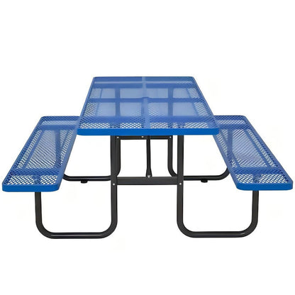 72.2 in. Rectangular Outdoor Steel Picnic Table with Umbrella Hole and 2 Built-in Benches