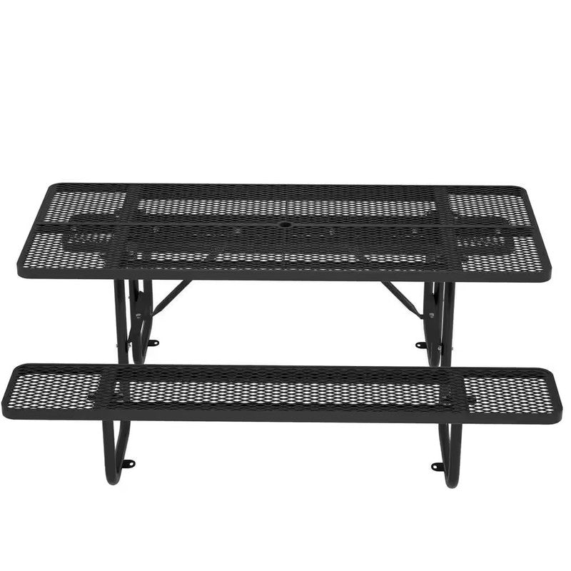 72.2 in. Rectangular Outdoor Steel Picnic Table with Umbrella Hole and 2 Built-in Benches