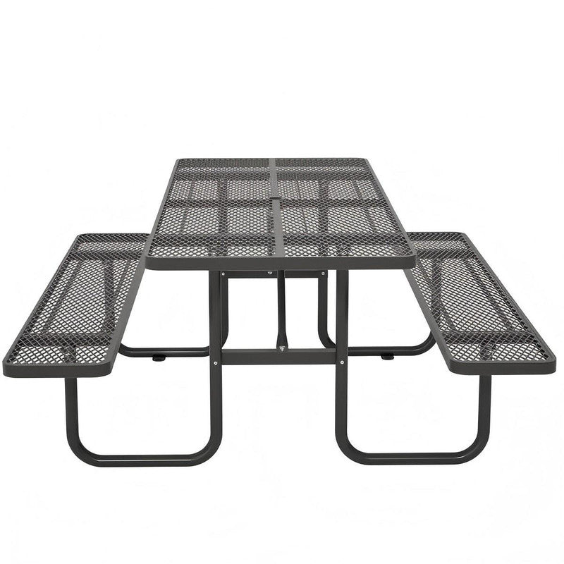 72.2 in. Rectangular Outdoor Steel Picnic Table with Umbrella Hole and 2 Built-in Benches