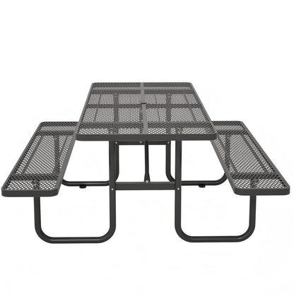 72.2 in. Rectangular Outdoor Steel Picnic Table with Umbrella Hole and 2 Built-in Benches
