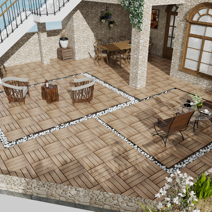 Teak Wood-Plastic Composite Patio Deck Tiles, 12 in. x 12 in. Interlocking Deck Tiles