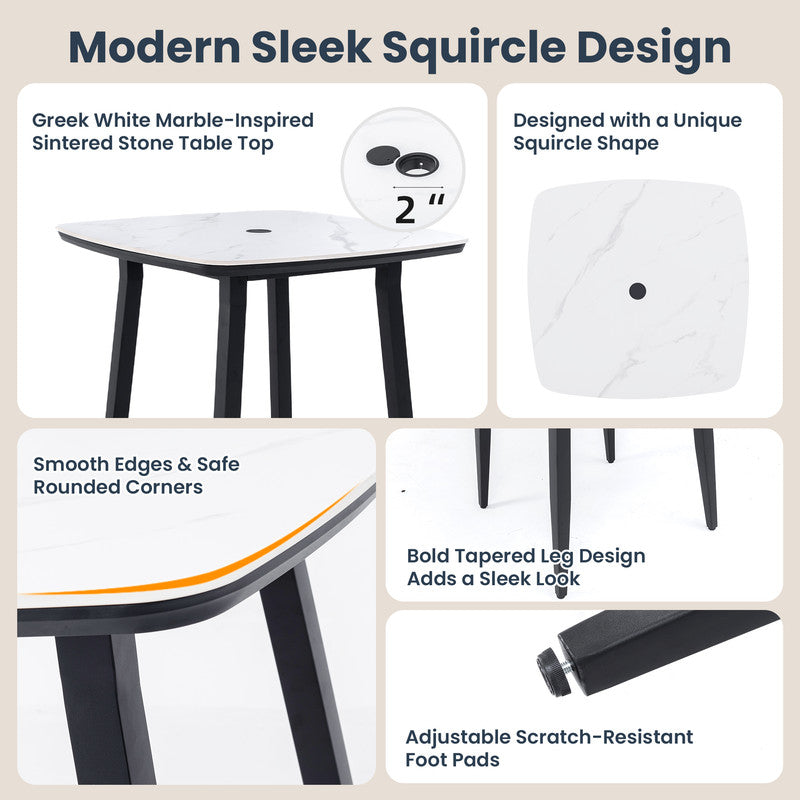 Barvallo Rounded-Square Aluminum Outdoor Bistro Table with Sintered Stone Tabletop and Umbrella Hole