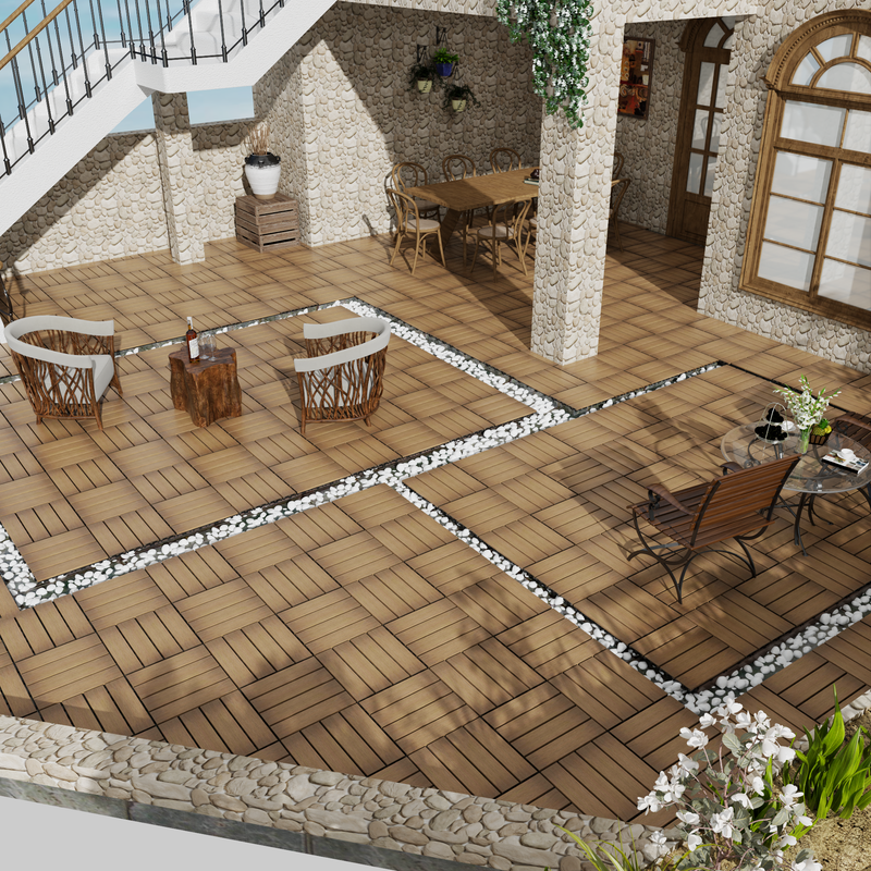 Oak Wood-Plastic Composite Patio Deck Tiles, 12 in. x 12 in. Interlocking Deck Tiles