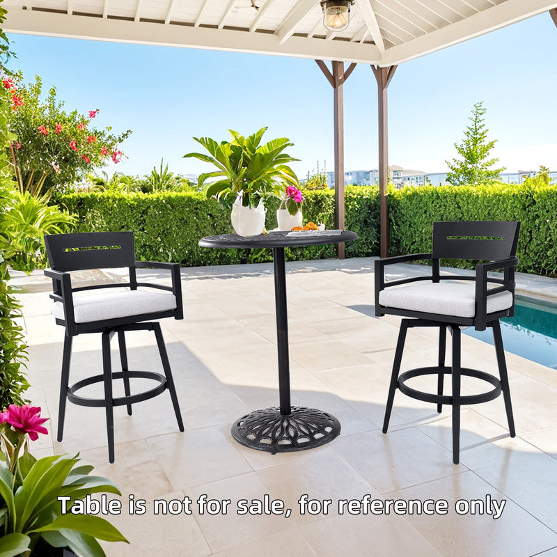 Barvallo Swivel Aluminum Outdoor Bar Stool with Sunbrella Cast Silver Cushion (2-Pack)