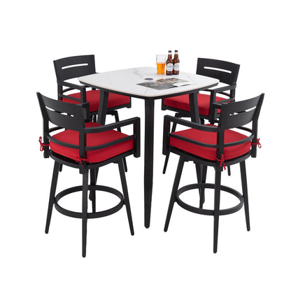 Barvallo 5-Piece Aluminum 41.7 in. Outdoor Bistro Set with Swivel Chairs and Sunbrella Silver Cushion and Umbrella Hole