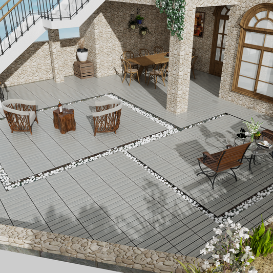 Wood-Plastic Composite Patio Deck Tiles, 12 in. x 12 in. Interlocking Deck Tiles in Light Grey
