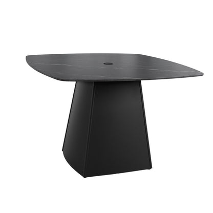 Cavallo 44'' Rounded Square Outdoor Pedestal Dining Table with Greek Marble-Look Sintered Stone Top