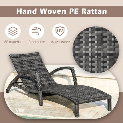 Chaise Lounge Chairs Outdoor Set of 2, Comfy Outside Wicker Patio Pool Lounge Chair w/ 5 Adjustable Back Angle, Cup Holder, Thicken Cushion
