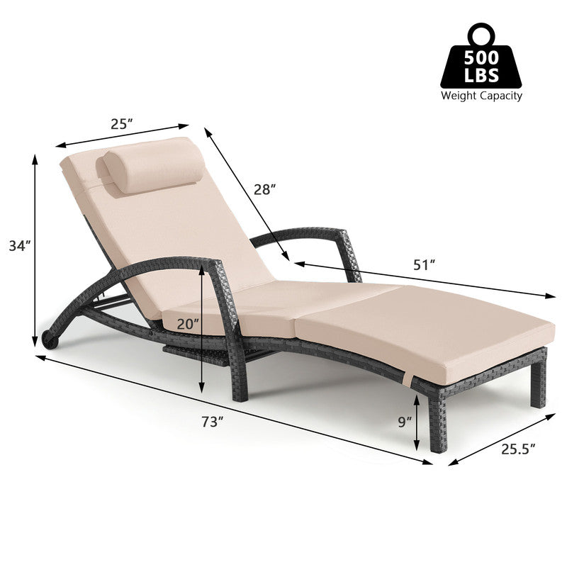 Chaise Lounge Chairs Outdoor Set of 2, Comfy Outside Wicker Patio Pool Lounge Chair w/ 5 Adjustable Back Angle, Cup Holder, Thicken Cushion