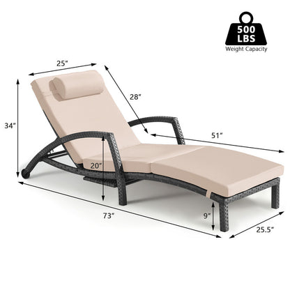 Chaise Lounge Chairs Outdoor Set of 2, Comfy Outside Wicker Patio Pool Lounge Chair w/ 5 Adjustable Back Angle, Cup Holder, Thicken Cushion